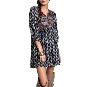 Umgee Boho Flowy Blue Patterned Mini Dress Size M